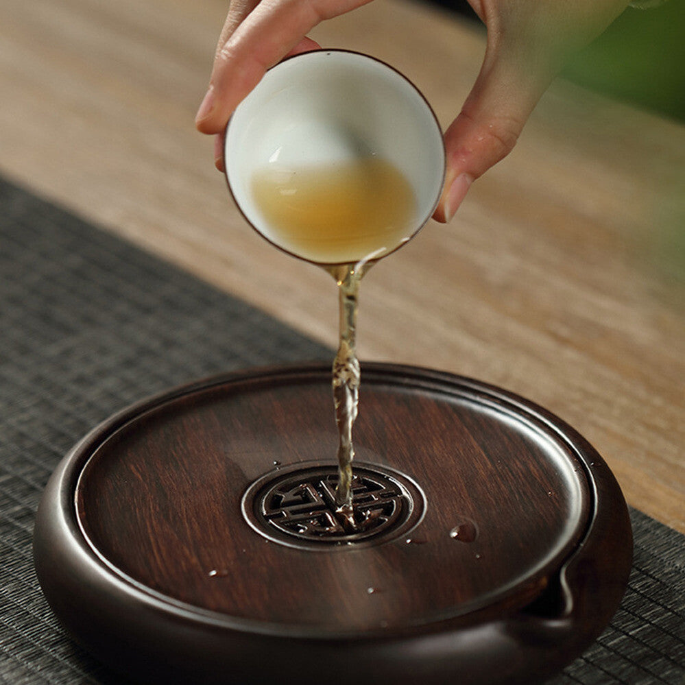 ChinaLuxury Black Ebony Solid Wood Gongfu Tea Tray Small Plate For Single Teapot