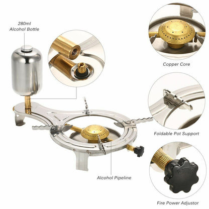 Outdoor Stainless Steel Alcohol Stove Camping Equipment Hiking Wood Mini Picnic