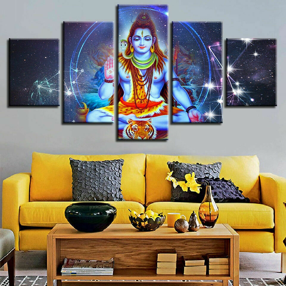 Lord Shiva Blessing Hindu God Canvas Print Painting Wall Art Home Decor 5PCS