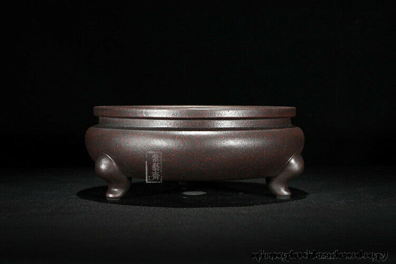Round Chinese Yixing Zisha Shohin Literati Bunjin Bonsai Pot 6.5''x6.5''x2.75''