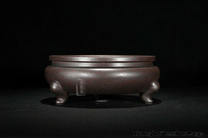 Round Chinese Yixing Zisha Shohin Literati Bunjin Bonsai Pot 6.5''x6.5''x2.75''