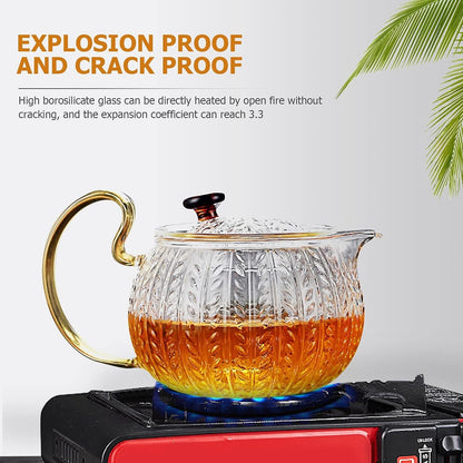 550ml White Tea Kettle Glass Teapot Handle Crystal Clear Stovetop Microwave