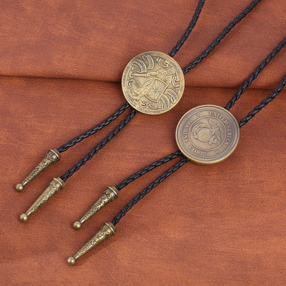 Men Bolo Tie Leather Chain Fashion United States Marine Corps Bronze Bow Necktie
