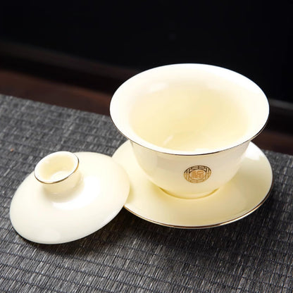 Jade Porcelain Gaiwan Teacup 120ml 4.0oz Pale Yellow Kungfu Tea Set