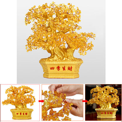 Yellow Crystal Stones Feng Shui Fortune Money Tree  Wealth Luck Decoration--