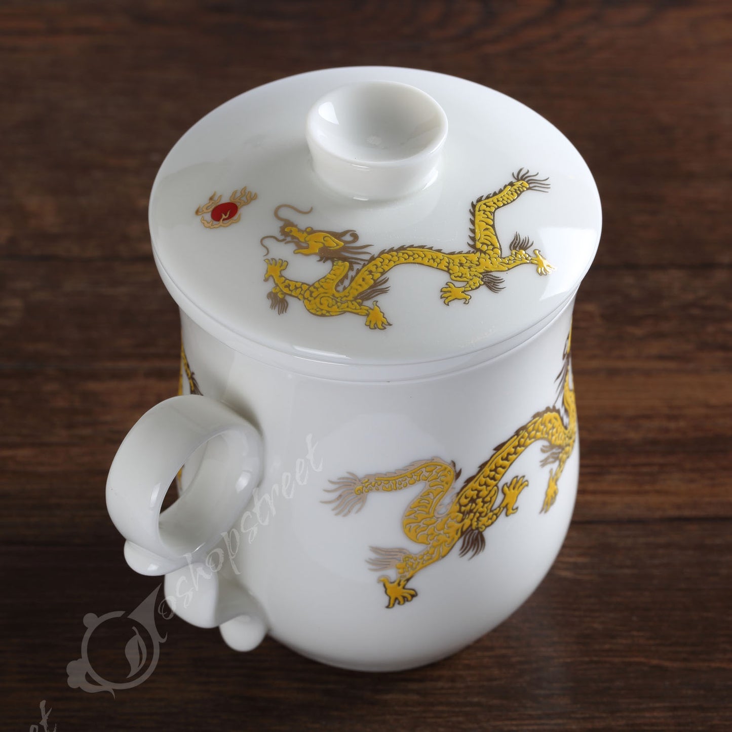 300ml Dragon Ceramic White Porcelain Tea Infuser Mug with Lid Mug Cup-