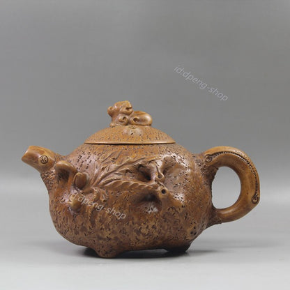 Collect China Yixing Zisha Pottery Old Duan Clay Pixiu Peach Tree Stool Teapot
