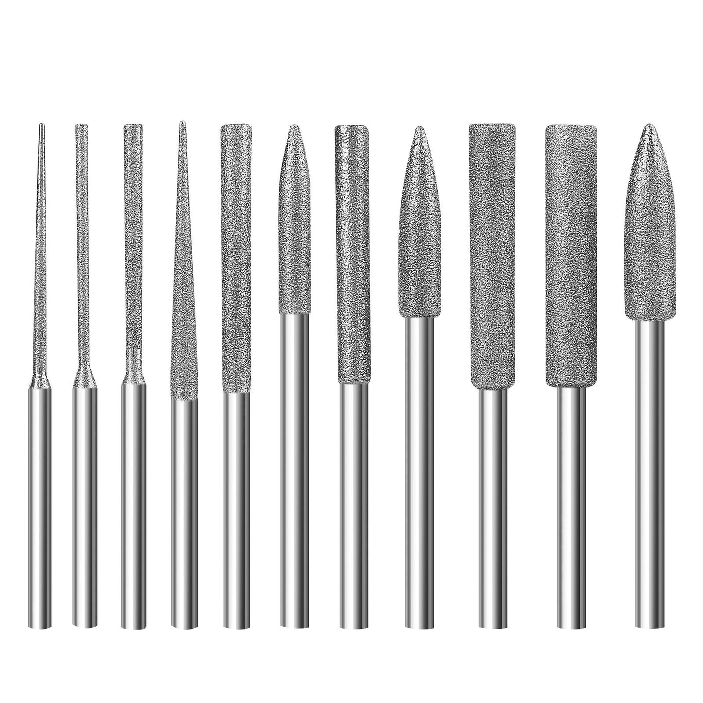 11PCS/Set 1/8" Different Shapes Diamond Burr Bits Rotary Tools Kit Accessories