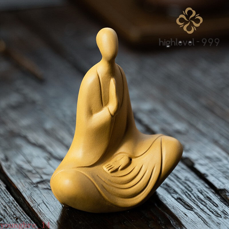 Yixing Handmade Sculpture Purple Clay Tea Pet Buddha Monk Figurine Ornaments