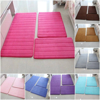 3Pcs/Set Memory Foam Bath Mat Modern Floor Anti-Slip Bathroom Rug Kitchen Carpet