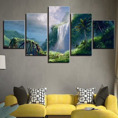Waterfall Green Trees Landscapes Canvas Prints Painting Wall Art Home Decor 5PCS
