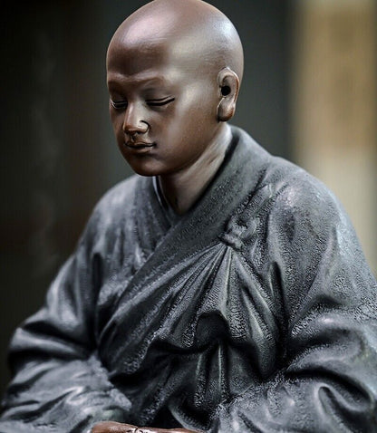 Chinese Porcelain Meditation Seating Monk Statue Buddhism Zen Figure Decor