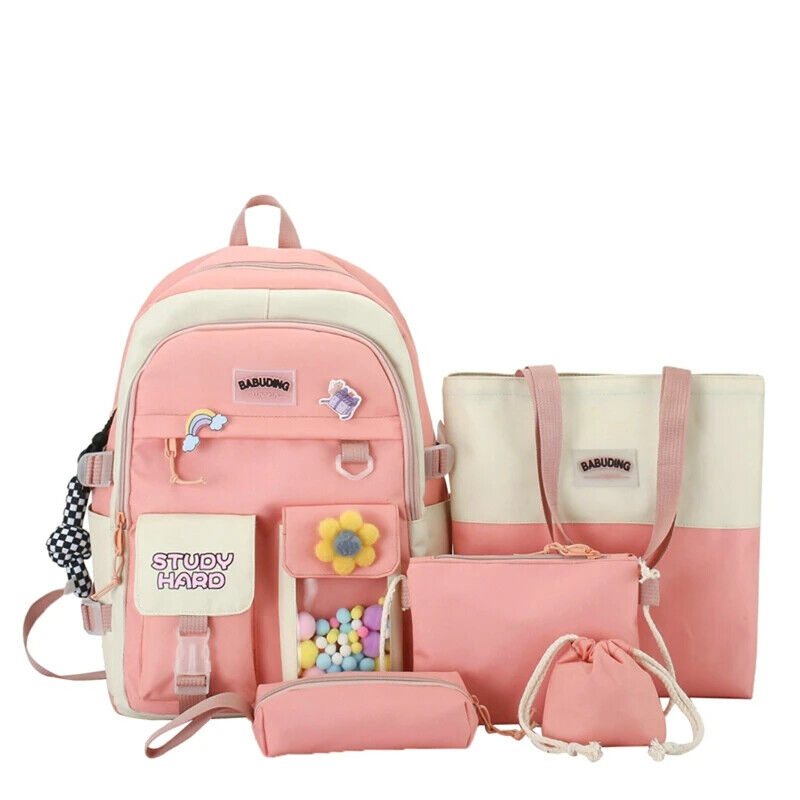 5pcs Sets Children's School Backpack Women's Bagpack Laptop Bag Students Totes