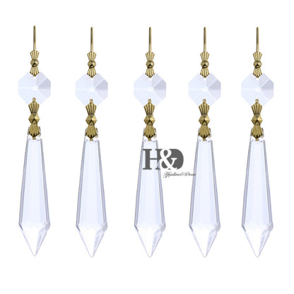 25 Clear Chandelier Crystal Lamp Prisms with Gold Hook Hanging Drop Pendant 55mm