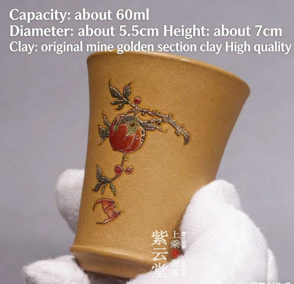 Yixing Purple Clay Blessing Longevity Cup Gold Section Clay Hand Painted Tea Cup