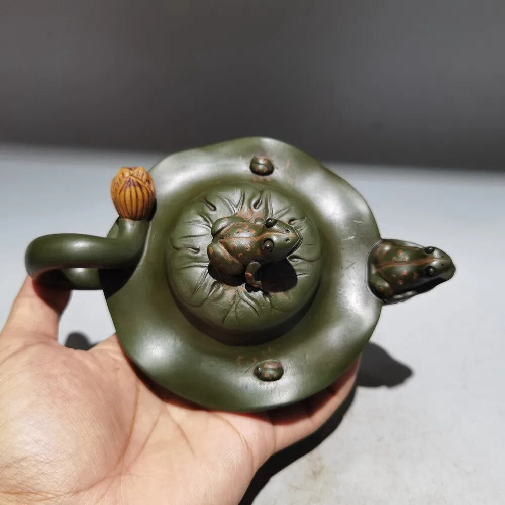 Green mud Chinese Yixing Zisha purple Clay Teapot Frog Lotus Leaf tea Pot 360ml