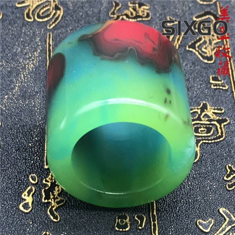 22mm Antique Seven Color Jade Bi Disc Green Jade Pendant Thumb Ring Jewelry