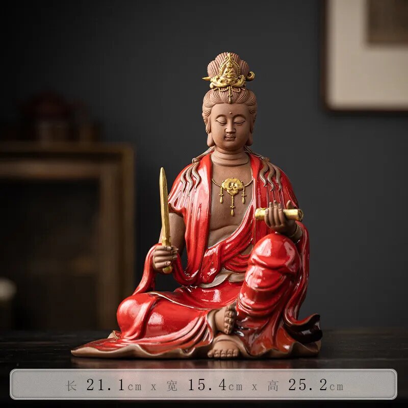 25cm Ceramic porcelain Manjusri Samantabhadra Bodhisattva buddha statue Kwan-yin