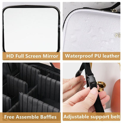 Smart LED Cosmetic Case Mirror Large Portable Storage Makeup Bag Purse S/L Sizes