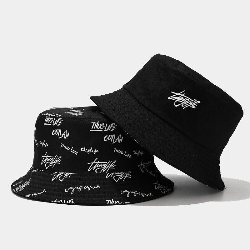 Graffiti Letter Bucket Hat Cap Double-sided Fisherman's Cap Men Women Cotton