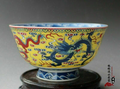 Chinese Famille Rose Porcelain Bowl Hand Painted Dragon Mark QIANLONG