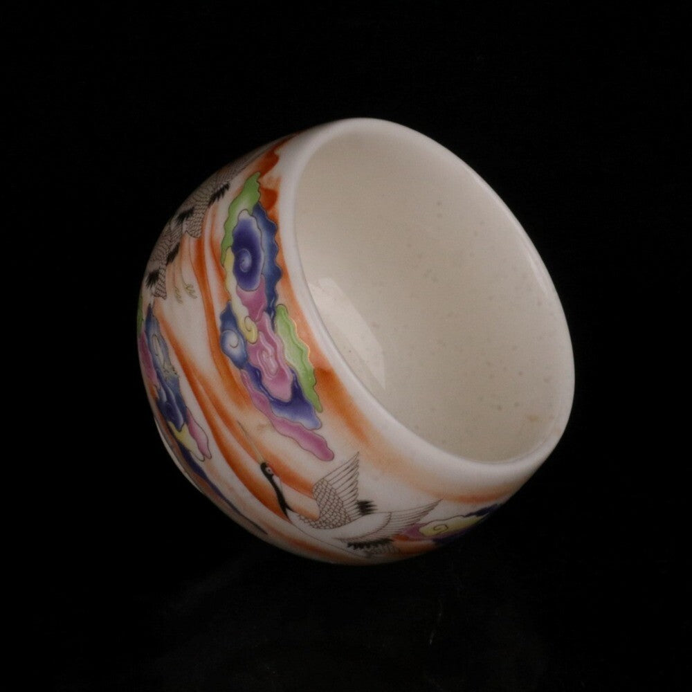 Old Chinese porcelain color Painted Crane Auspicious Cloud Pattern teacup