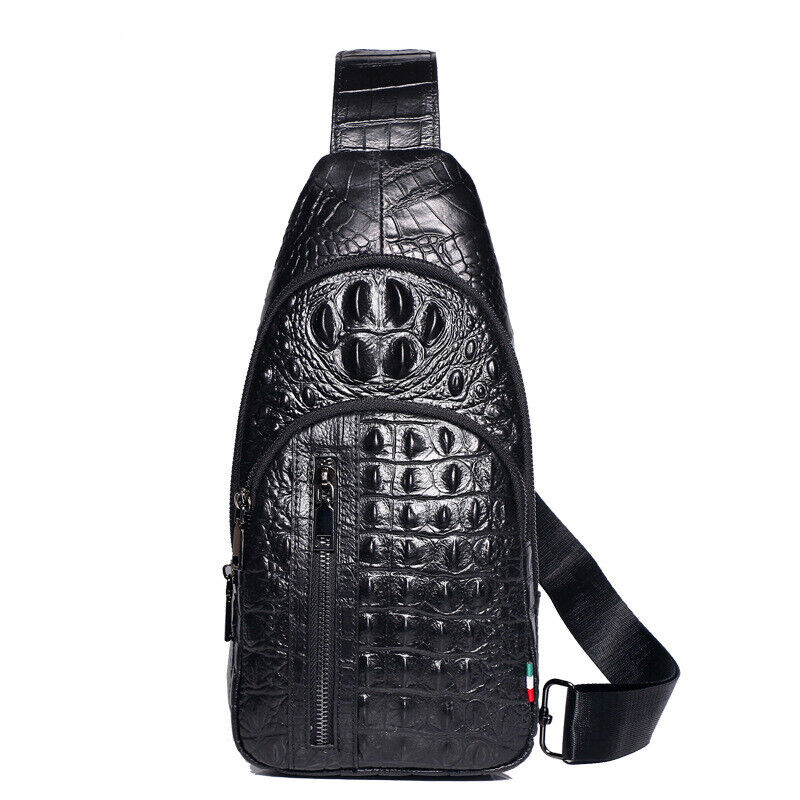 Sling Backpack Men's Genuine Leather Crocodile Crossbody/Shoulderfor Bag Hiking