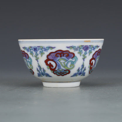 Chinese Ming Chenghua Blue and White Doucai Porcelain Lucidum Teacup Cup 3.54"