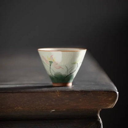Hand Painted Lotus Teacup Ceramics Master cup Vintage Chinese Kung Fu Tea Bowl