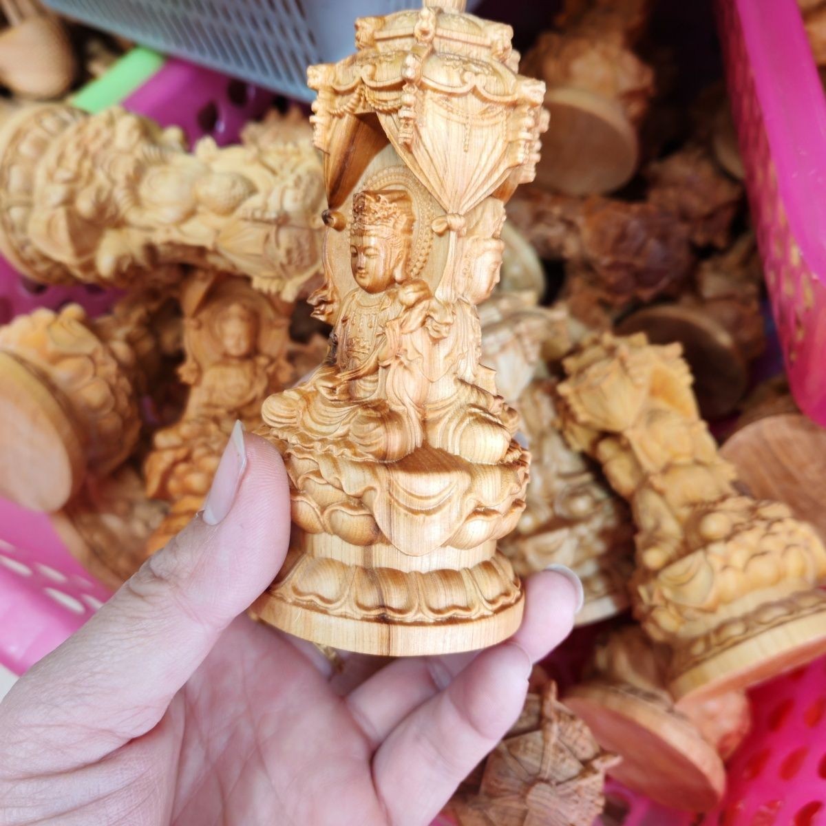 Yabai Wood Western Three Saints Buddha Hand Carved Decor