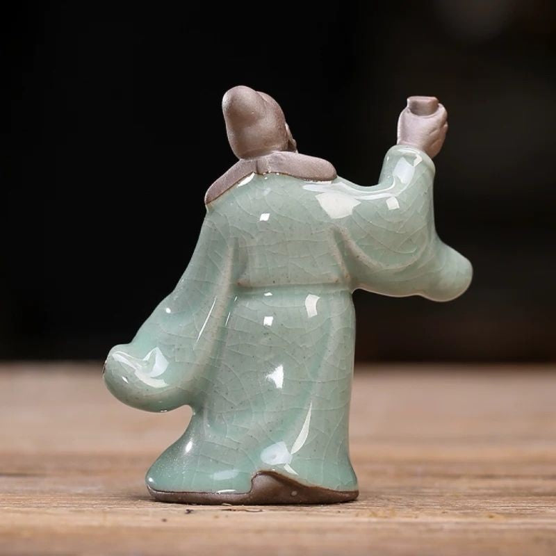 Li Bai Ceramic Ornament Ge Kiln Tea Pet Zen Figure Tea Table Decor