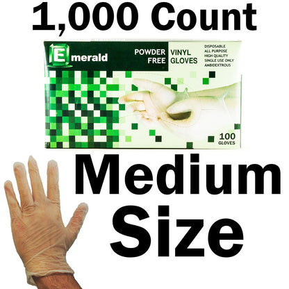 Emerald Shannon 1,000 Count SIZE MEDIUM Powder-Free Vinyl Gloves – 4 Mil