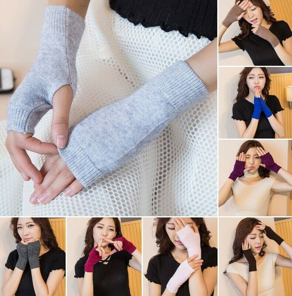 Women Winter Gloves Cashmere Knitted Cotton Fingerless Warm Stretch Half Mittens