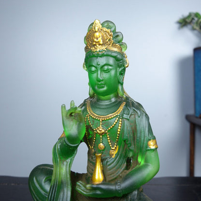 Collect China old coloured glaze gilt Hand made pure bottle lotus Guanyin statue