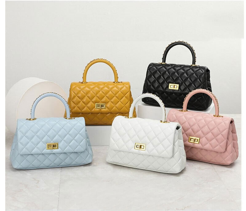 19/23/29 Quilted Sheepskin Leather Small Flap Purse Tote Clutch Handbag w/ Chain