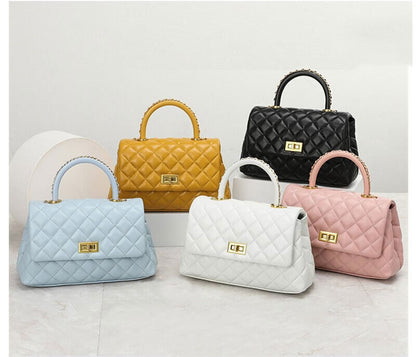 19/23/29 Quilted Sheepskin Leather Small Flap Purse Tote Clutch Handbag w/ Chain