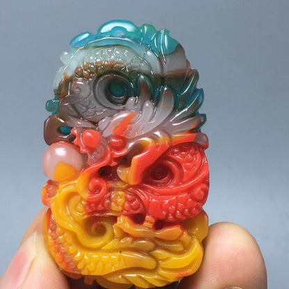 1pcs Natural Beauty Color Chalcedony - Hand-carved Dragon Pendant Decoration