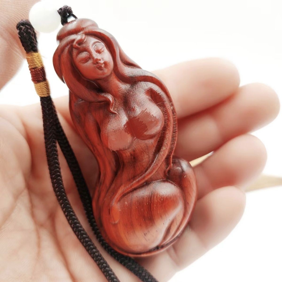 Red Sandalwood Beauty Handheld Carving 7.8cm Natural Wood Pendant