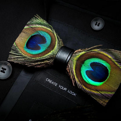 Men's Luxury Bowtie 12x5cm Peacock Feather Leather Bow Ties Fashion Party Formal