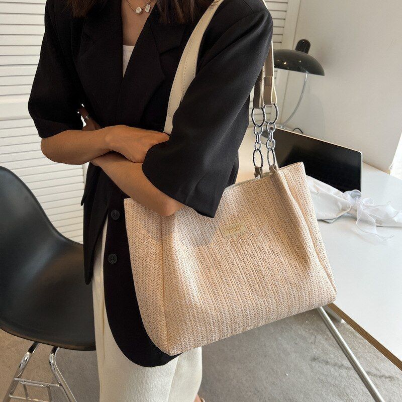 Large Shoulder Bag Straw Tote Purse Beach Handbag Underarm Polyester Satchel Bag