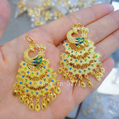 18K Gold Women's 3D Enamel Peacock GP Pendant+free Earrings