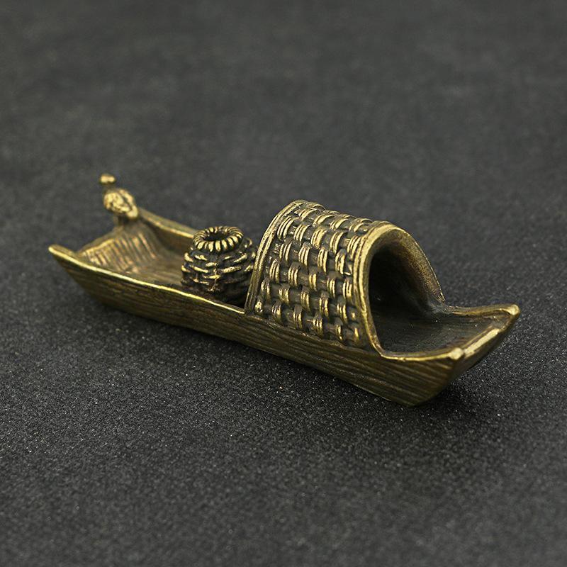 Pure Copper Mini Boat Incense Burner Tea Pet Ornaments Fishing Boat Japanese Tea