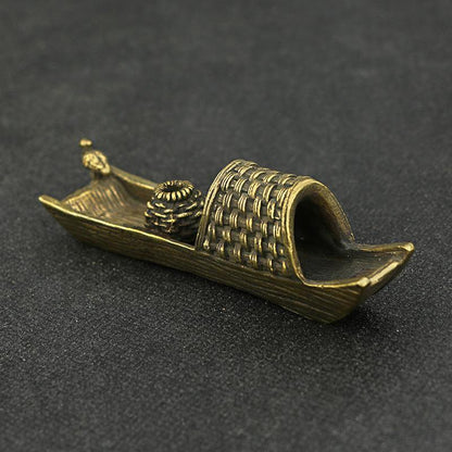 Pure Copper Mini Boat Incense Burner Tea Pet Ornaments Fishing Boat Japanese Tea