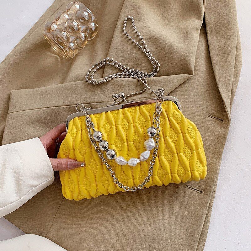 Hand Chain Pearl Bag Synthetic Leather Crossbody Purse Totes Handbag 14*22*6 CM