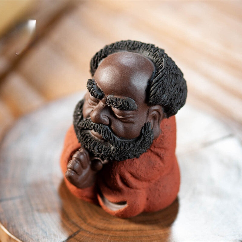 Chinese Yixing Zisha Purple Mud Pottery Lovable Taoism Dharma Tea Pet Statues