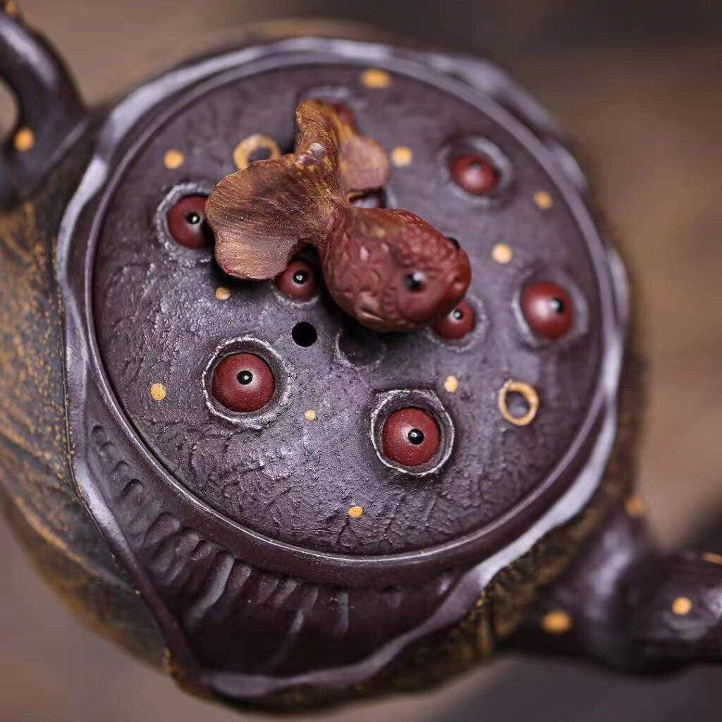 Full Handmade Tea Pot Real Yixing Zisha Purple Grit Marked Pot 10 Infuser Holes