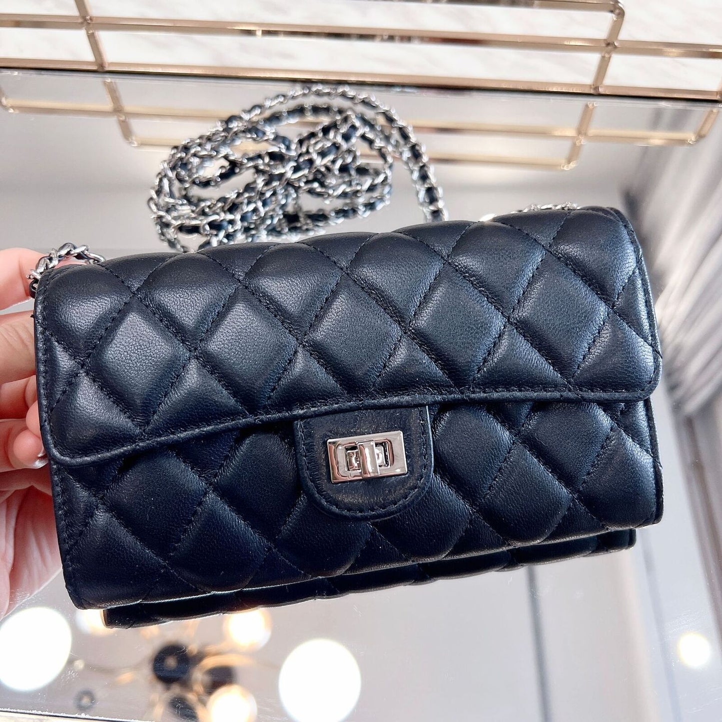 Quilted Lambskin Leather Wallet Chain Purse Phone Clutch Crossbody Shoulder Bag