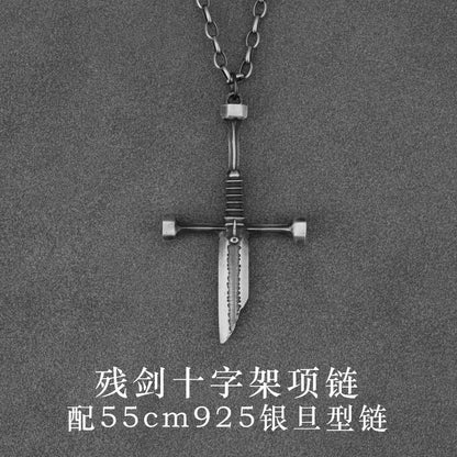 Men's Necklace Silver Broken Sword Niche Pendant