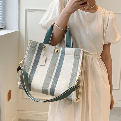 Large Tote Bag Casual Canvas Handbag Wide Shoulder Strap Bag Trendy Shoulder Bag