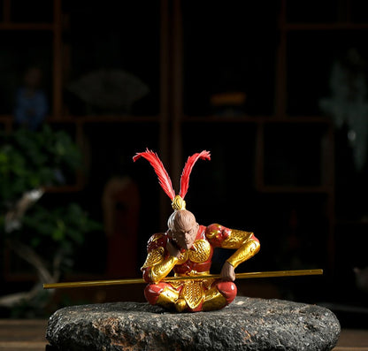 4.53" Monkey King Statue Creative Home Table Decoration Yixing Zisha Tea Pet
